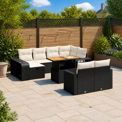 Garden Sofa Set 11 Piece Outdoor Furniture Patio Black Poly Rattan Modular