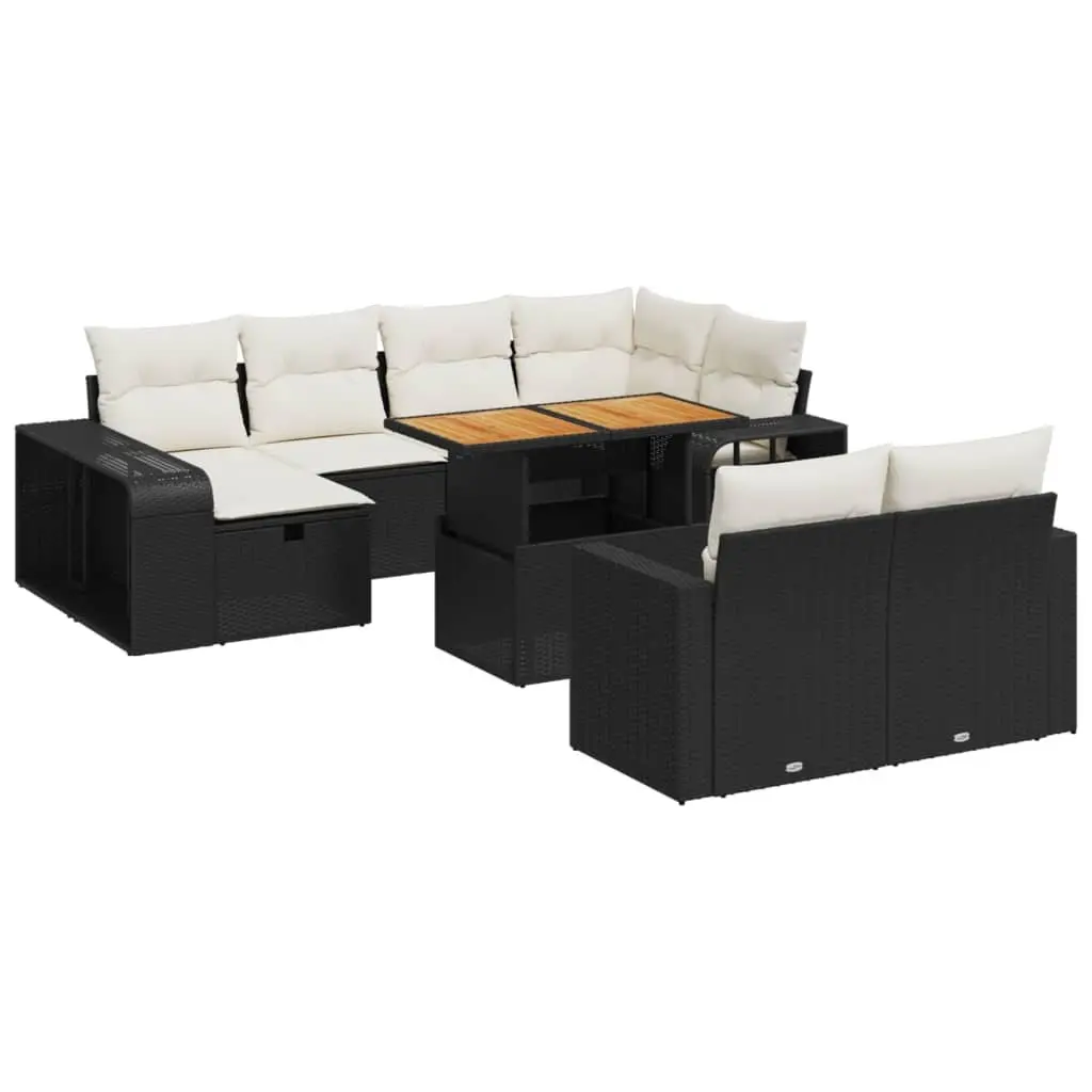 Garden Sofa Set 11 Piece Outdoor Furniture Patio Black Poly Rattan Modular