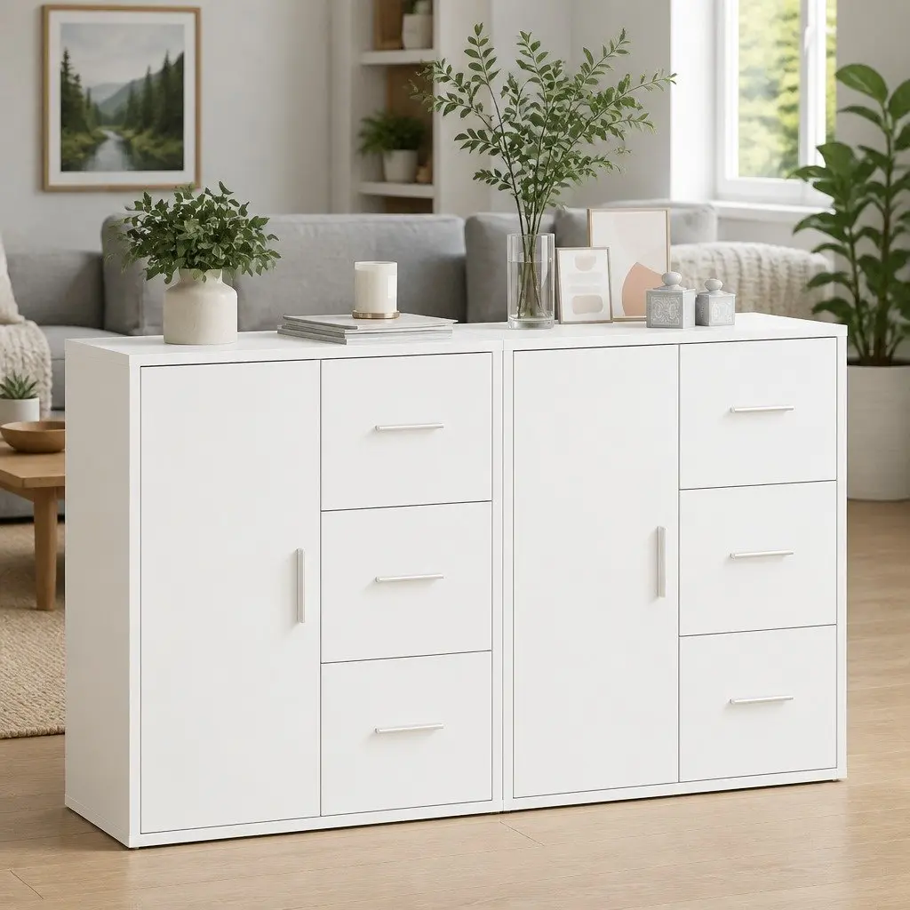 Sideboard Cabinet White Engineered Wood Storage Furniture 60x31x70 cm Set of 2