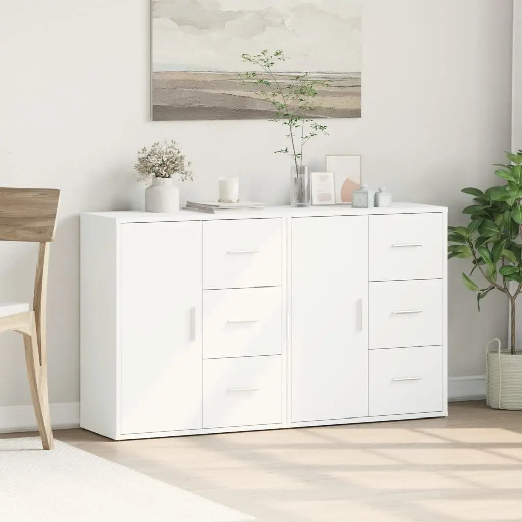 Sideboard Cabinet White Engineered Wood Storage Furniture 60x31x70 cm Set of 2