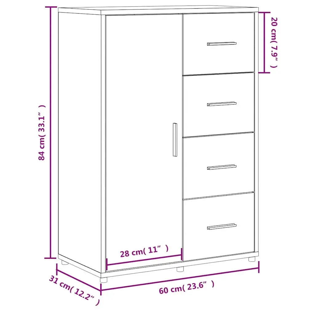 White Sideboard Storage Cabinet 60x31x84 cm Engineered Wood Furniture Set of 2