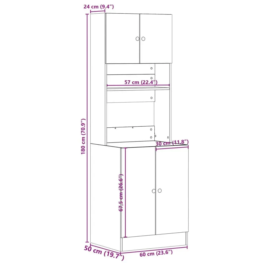 Storage Unit Kitchen Cabinet Engineered Wood White Doors Drawers 60W x 50D x 180H cm