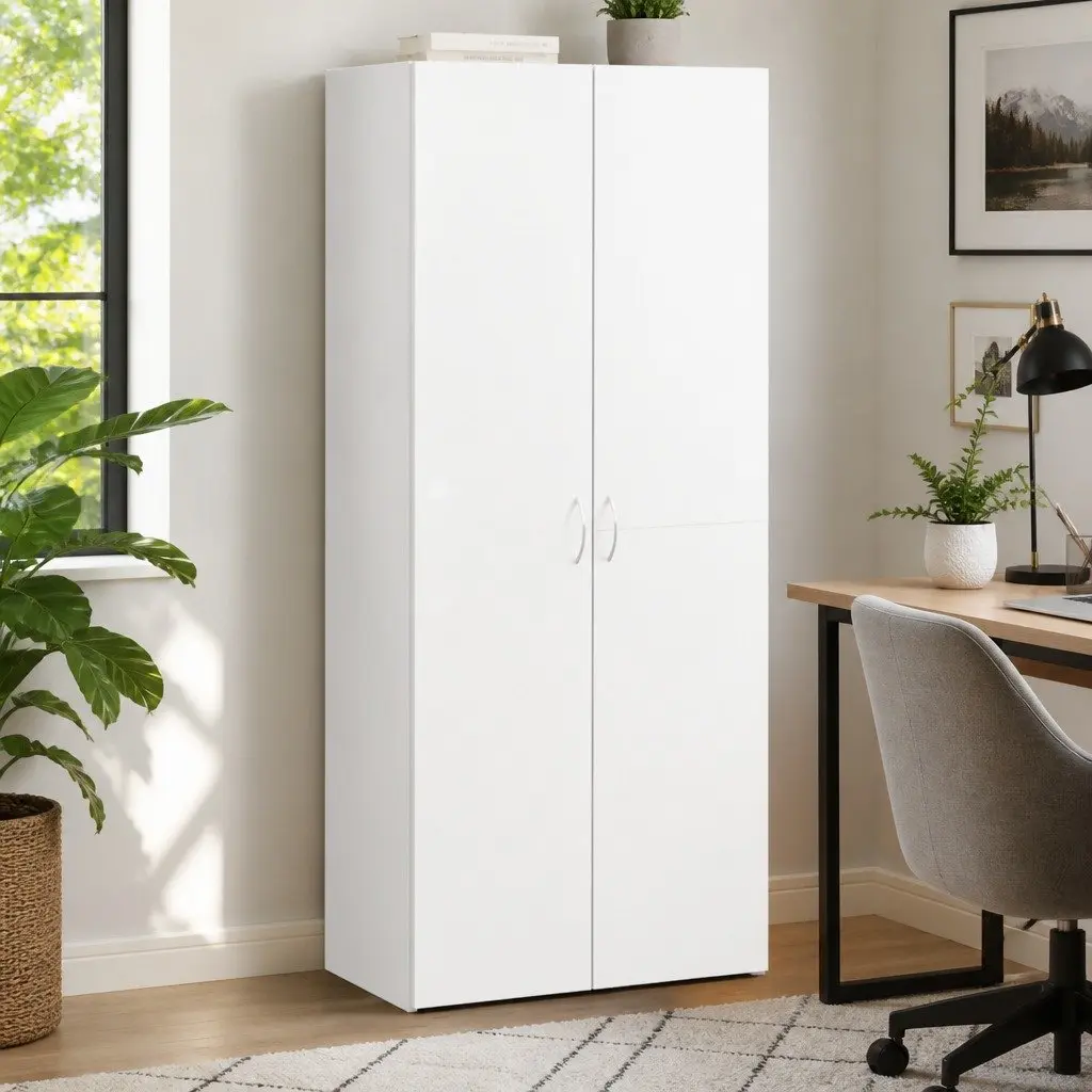File Cabinet White 4 Compartment Storage Engineered Wood Office Furniture