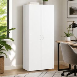 File Cabinet White 4 Compartment Storage Engineered Wood Office Furniture