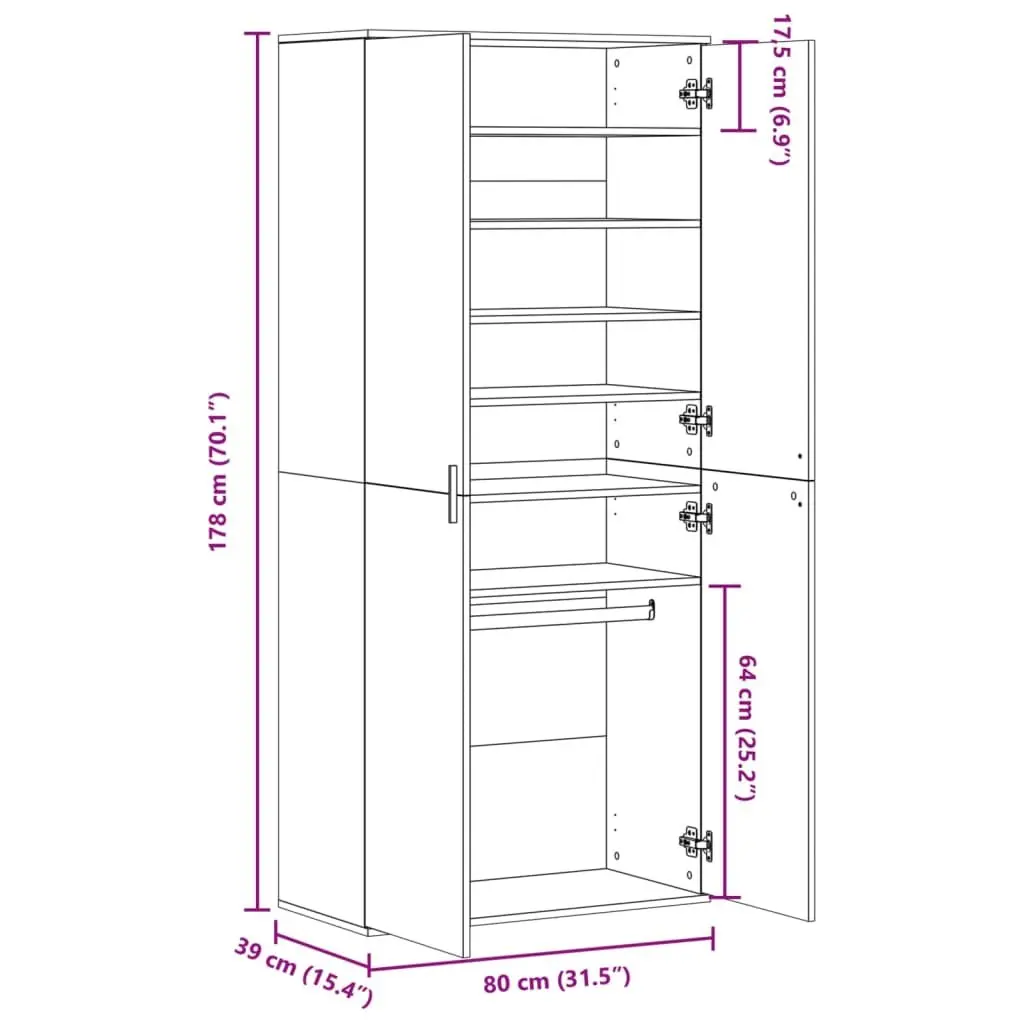 Shoe Storage Organizer White Engineered Wood Tall Wardrobe Cupboard 80x39x178cm