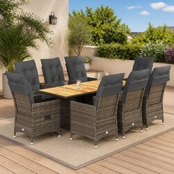 9 Piece Grey Outdoor Dining Set with Cushions for Gardens