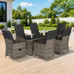 7 Piece Outdoor Dining Set Garden Furniture Grey Poly Rattan with Cushions Patio