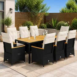 Garden Dining Set 9 Piece Outdoor Furniture Black PE Rattan with Cushions Patio