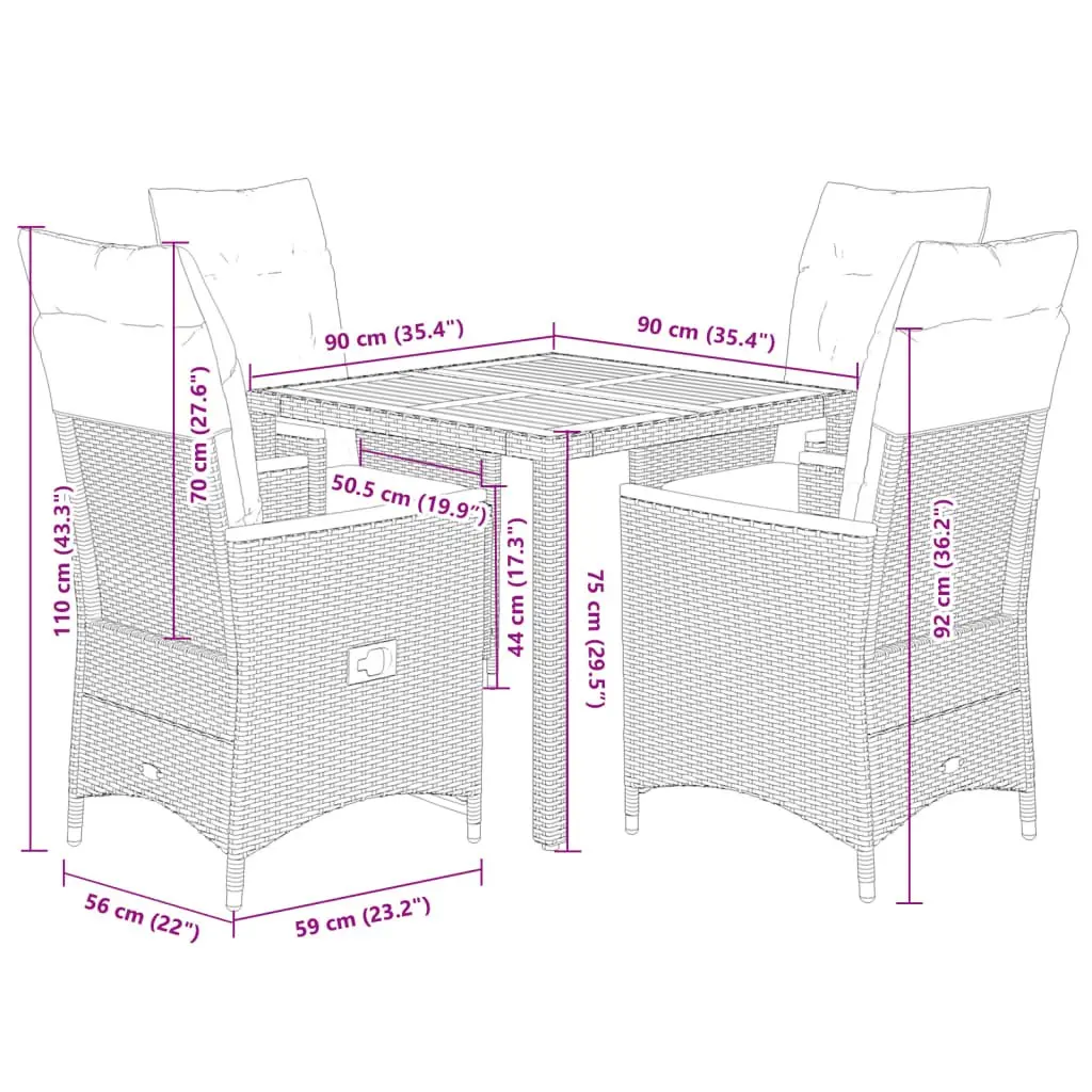Garden Dining Set 5 Piece Outdoor Furniture Poly Rattan Grey Patio Seating