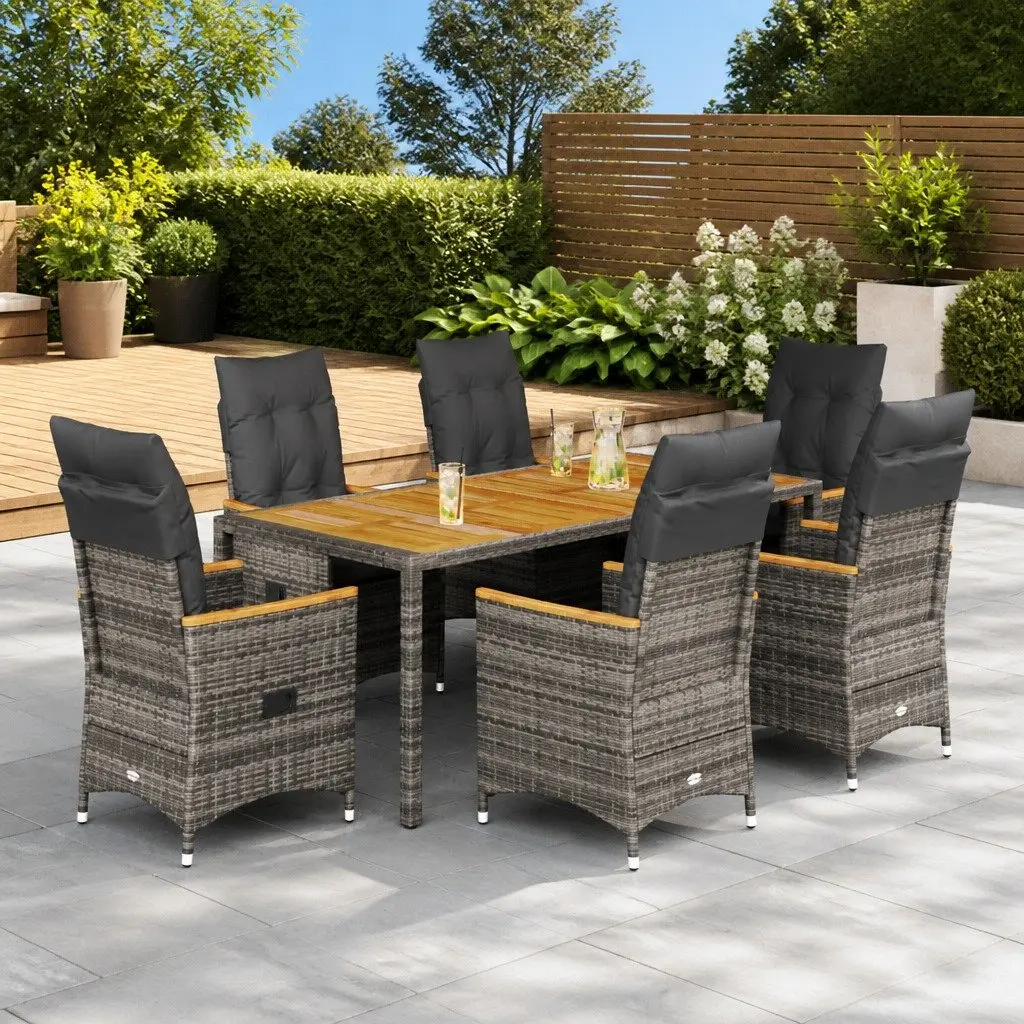 Outdoor Dining Set 7 Piece Garden Furniture Grey PE Rattan with Cushions