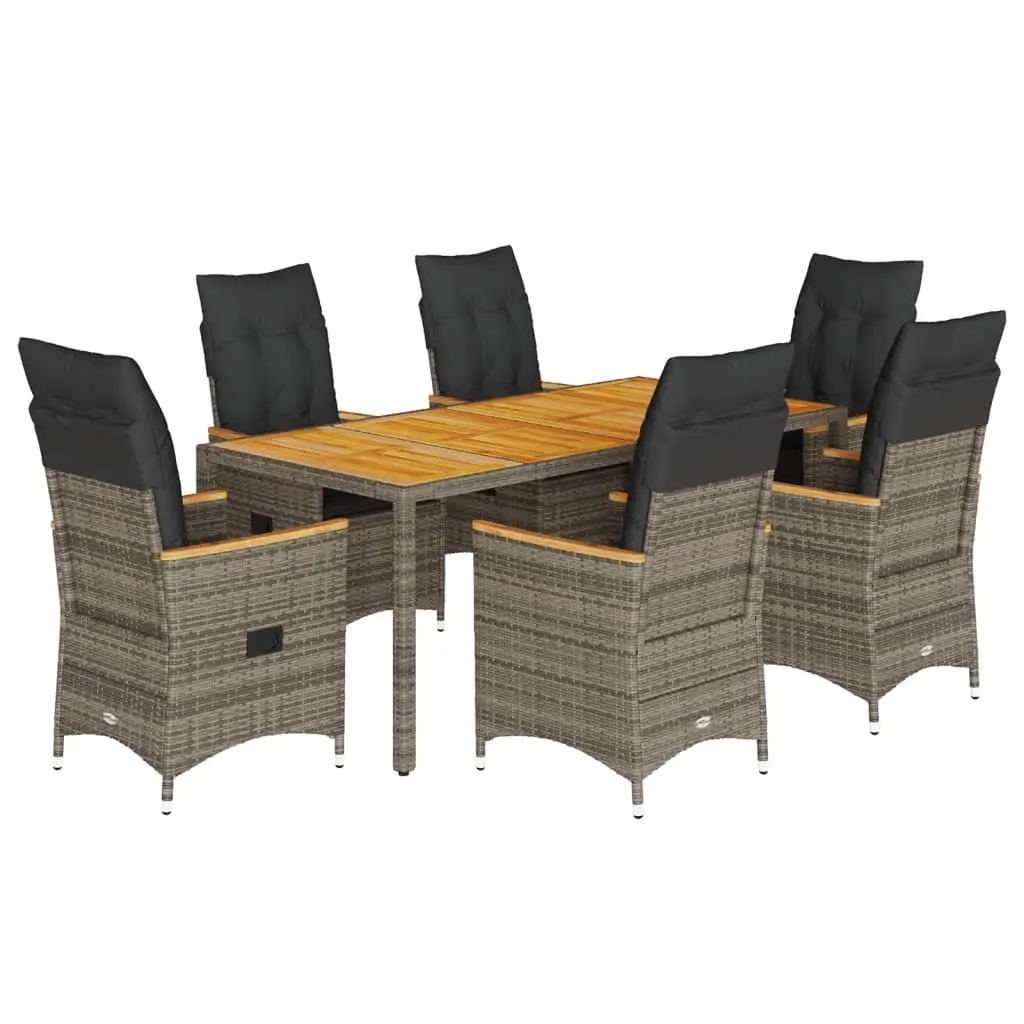 Outdoor Dining Set 7 Piece Garden Furniture Grey PE Rattan with Cushions