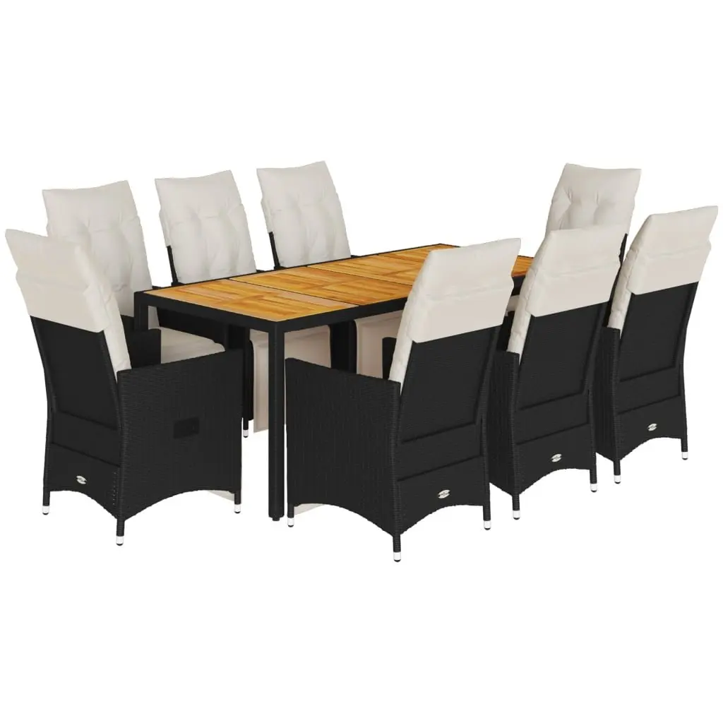 Garden Dining Set 9 Piece Outdoor Furniture Black Poly Rattan with Cushions