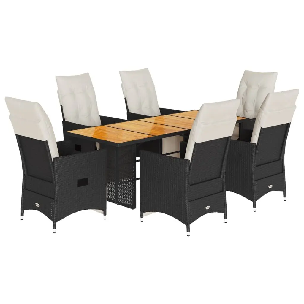 7 Piece Garden Dining Set Black Poly Rattan Outdoor Furniture with Cushions