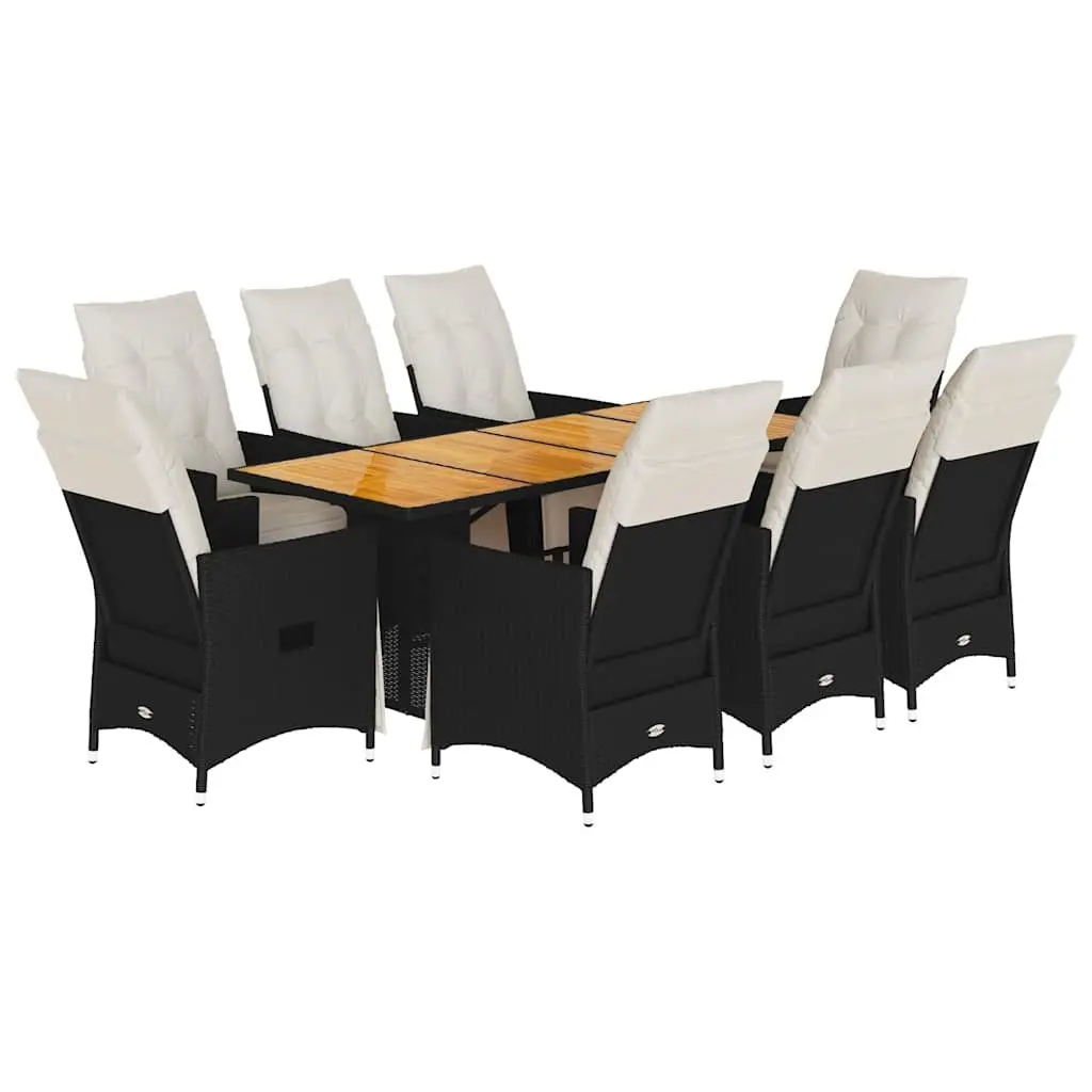 Garden Dining Set Poly Rattan 9 Piece Outdoor Furniture Black Acacia Wood Table