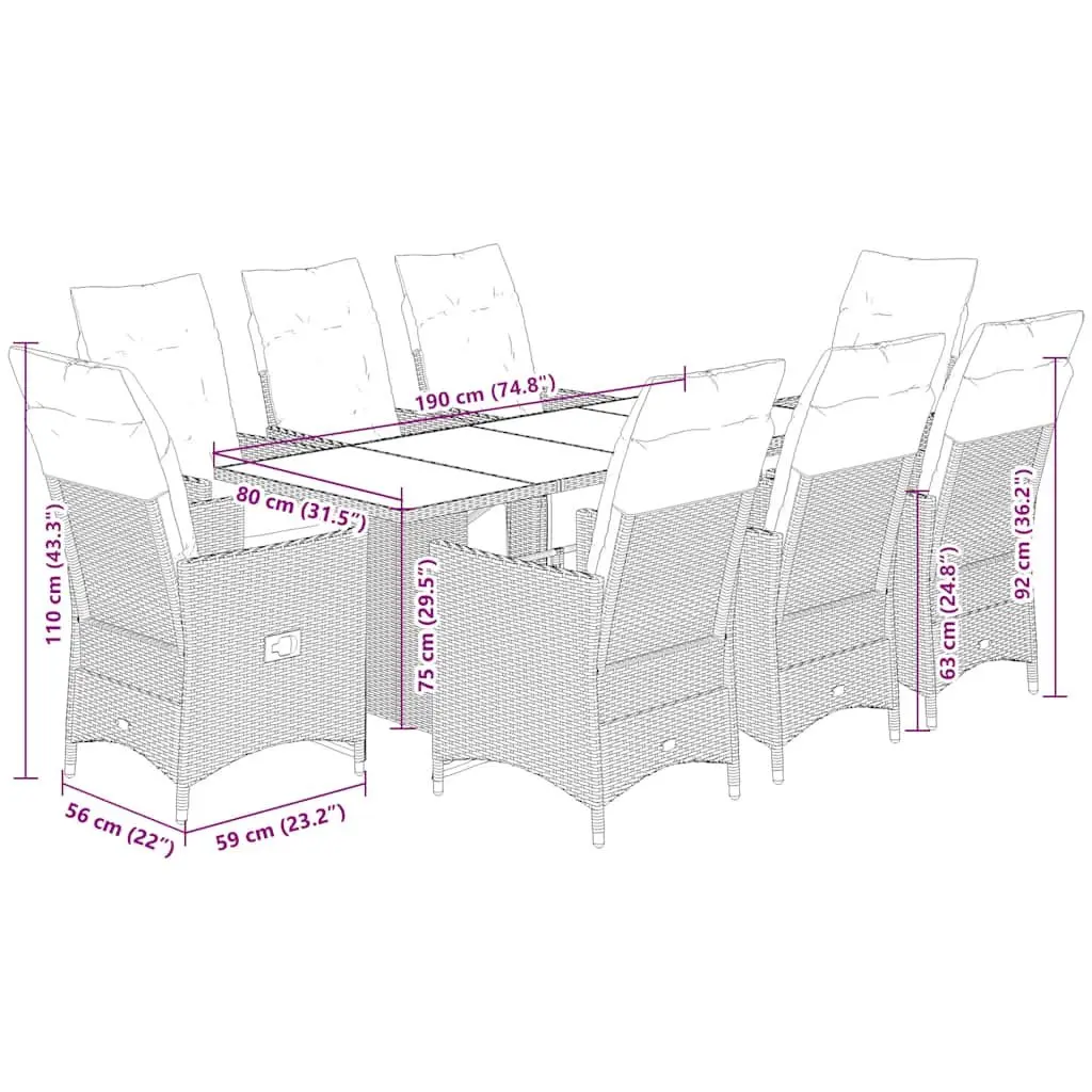 Garden Dining Set Poly Rattan 9 Piece Outdoor Furniture Black Acacia Wood Table