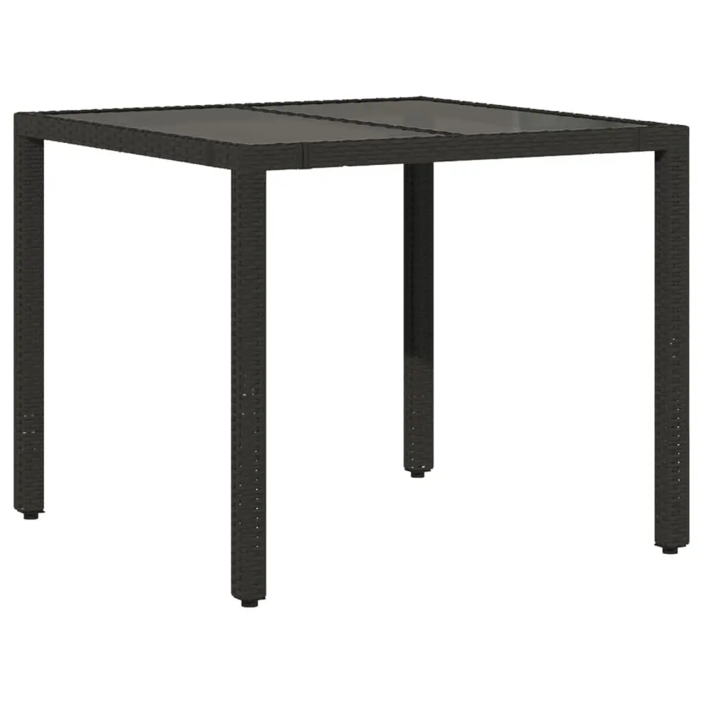 5 Piece Outdoor Rattan Dining Set with Cushions Glass Table Black for Patio Garden