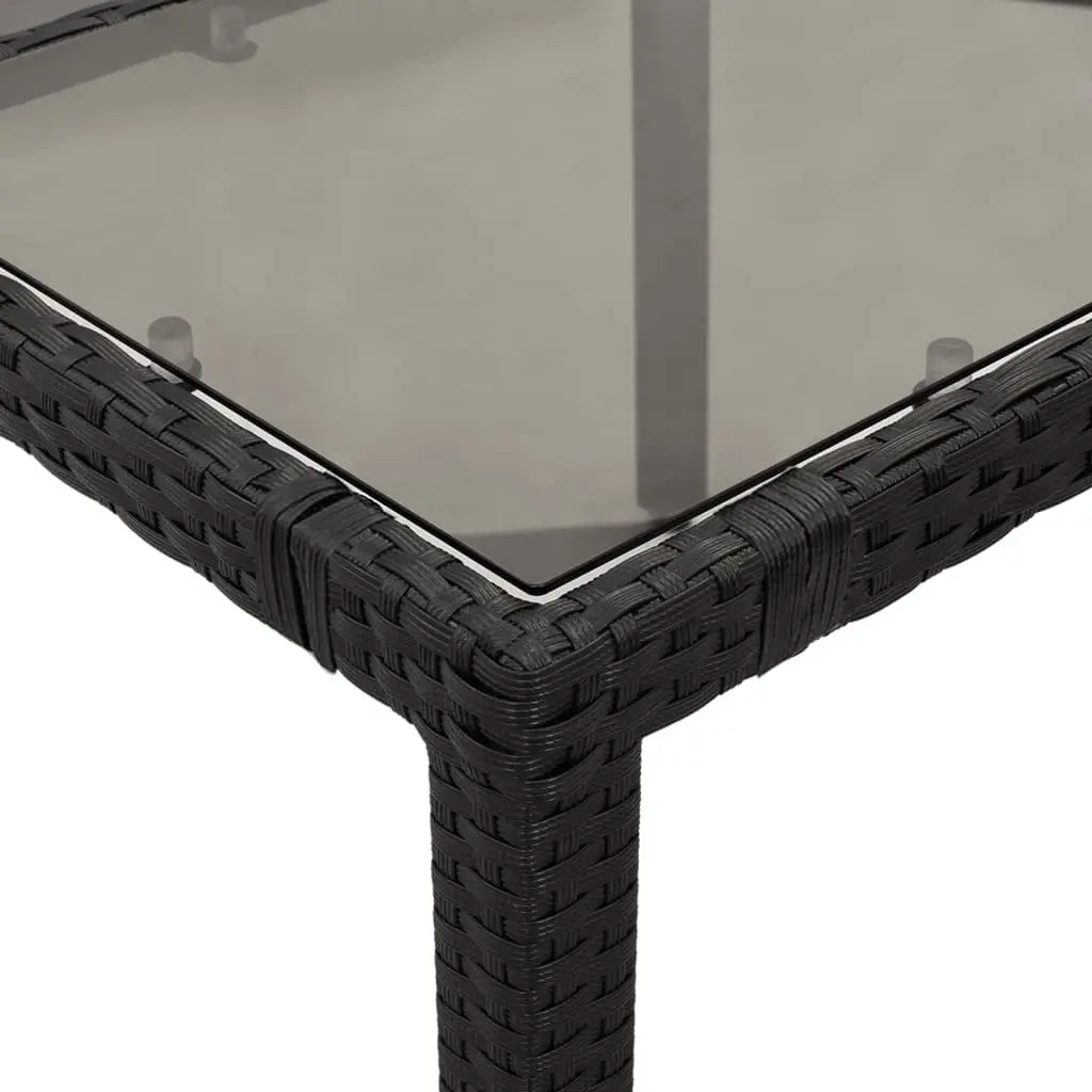 5 Piece Outdoor Rattan Dining Set with Cushions Glass Table Black for Patio Garden