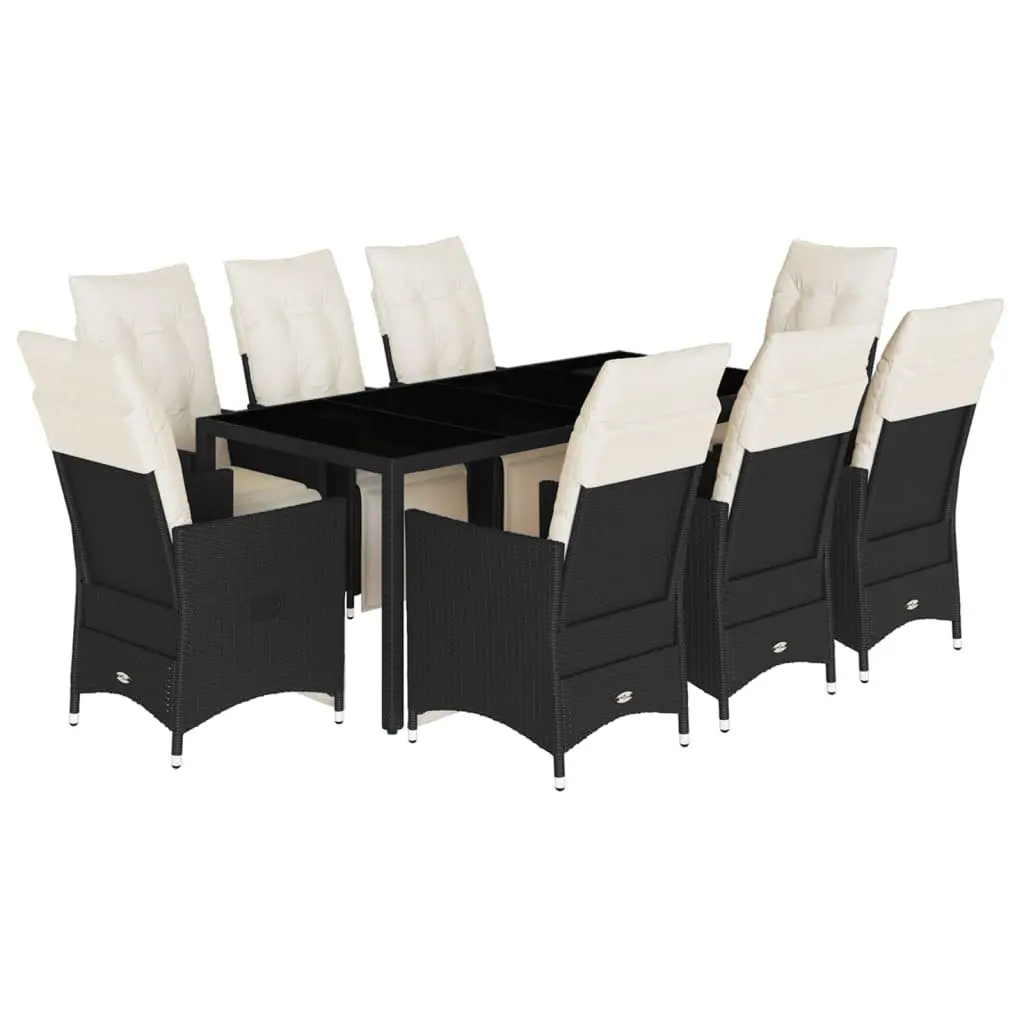 Garden Dining Set 9 Piece PE Rattan Outdoor Furniture Black Table Chairs Cushions