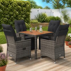 Garden Bistro Set 5 Piece Grey Poly Rattan Outdoor Furniture with Cushions
