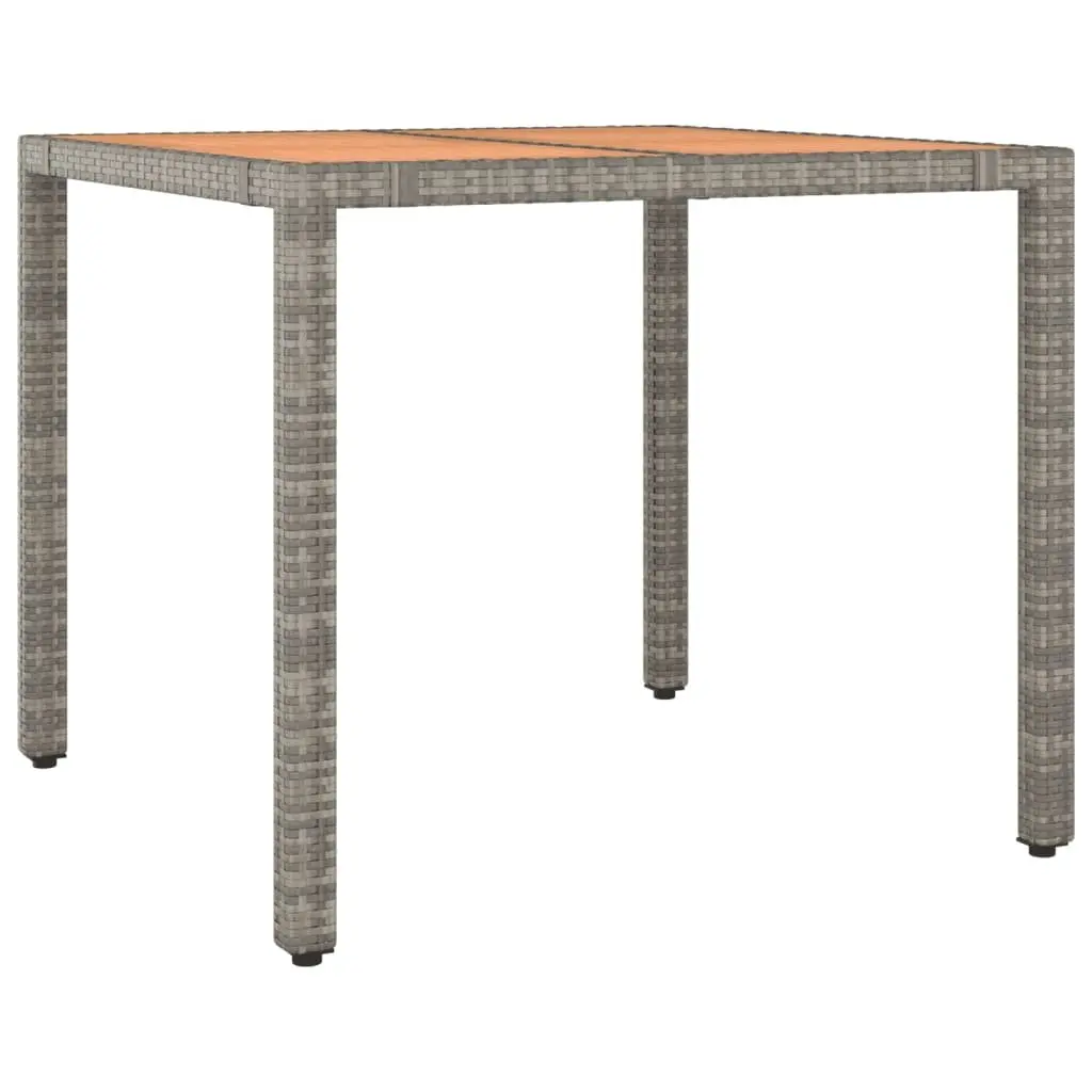 Garden Bistro Set PE Rattan 5 Piece Grey Outdoor Furniture with Cushions and Acacia Wood Tabletop