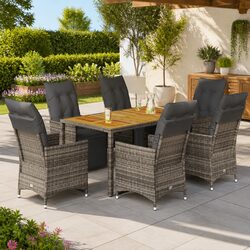 7 Piece Garden Bistro Set Grey Poly Rattan Outdoor Furniture with Cushions