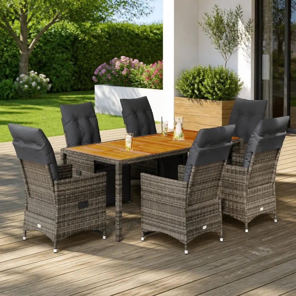 Garden Bistro Set 7 Piece Poly Rattan Outdoor Furniture with Cushions Grey