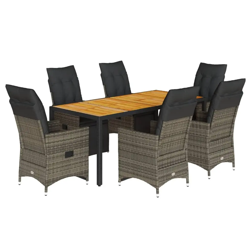 Garden Bistro Set 7 Piece Poly Rattan Outdoor Furniture with Cushions Grey