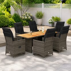 Garden Bistro Set 7 Piece Grey Poly Rattan Outdoor Furniture with Cushions