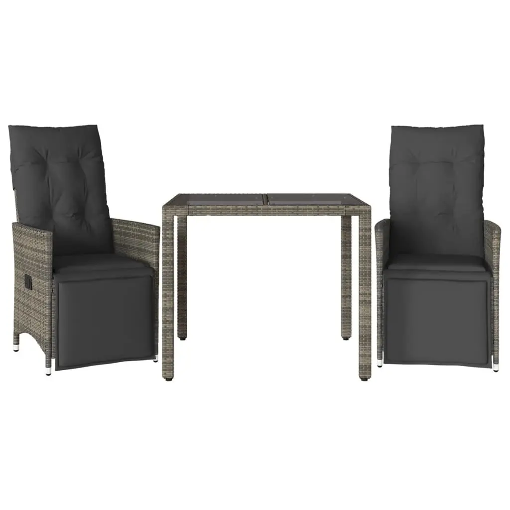 Bistro Set PE Rattan 3 Piece Adjustable Grey Outdoor Furniture