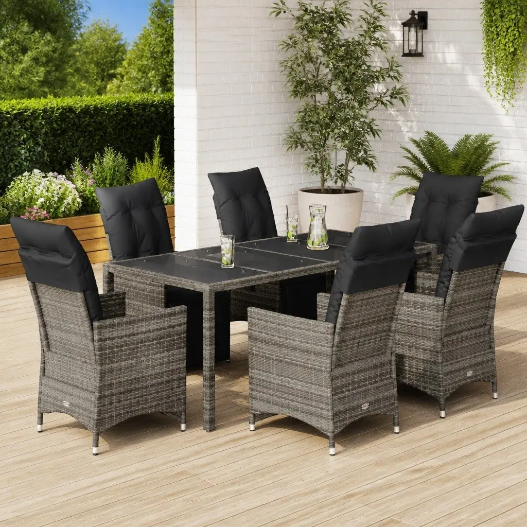 Garden Bistro Set 7 Piece Poly Rattan Outdoor Furniture Grey with Cushions