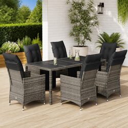 Garden Bistro Set 7 Piece Outdoor Furniture Grey Poly Rattan with Cushions