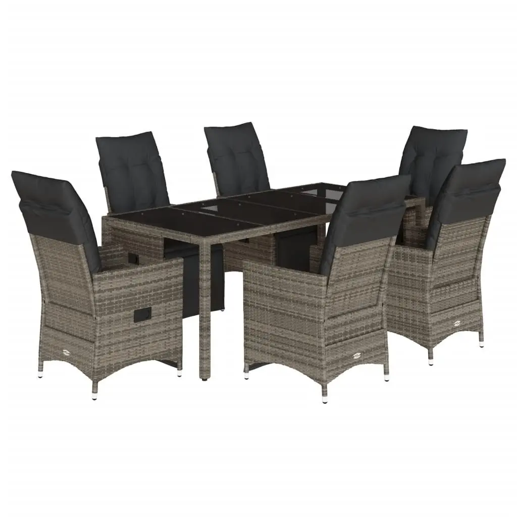 Garden Bistro Set 7 Piece Poly Rattan Outdoor Furniture Grey with Cushions