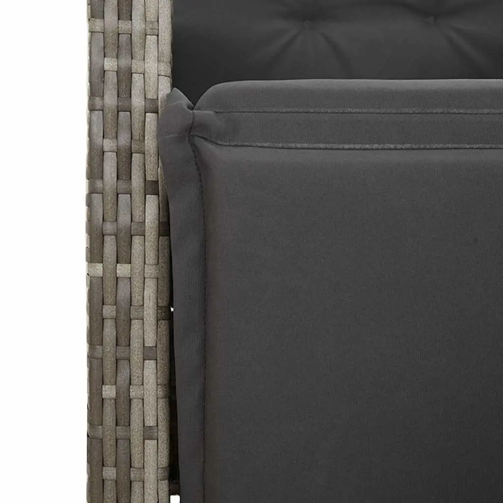 9 Piece Outdoor Furniture Set Grey Poly Rattan with Cushions Adjustable Backrest and Glass Tabletop