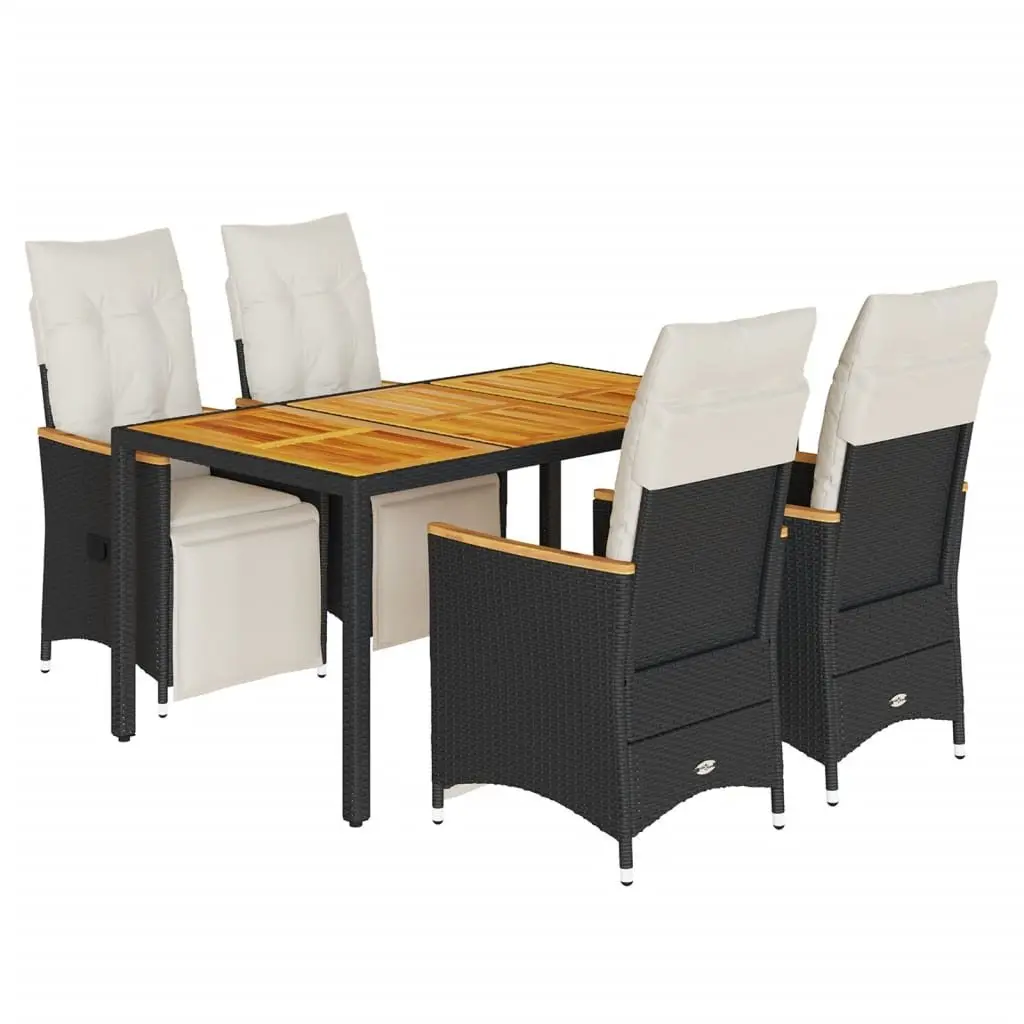 5 Piece Garden Bistro Set Black Poly Rattan Outdoor Furniture with Cushions