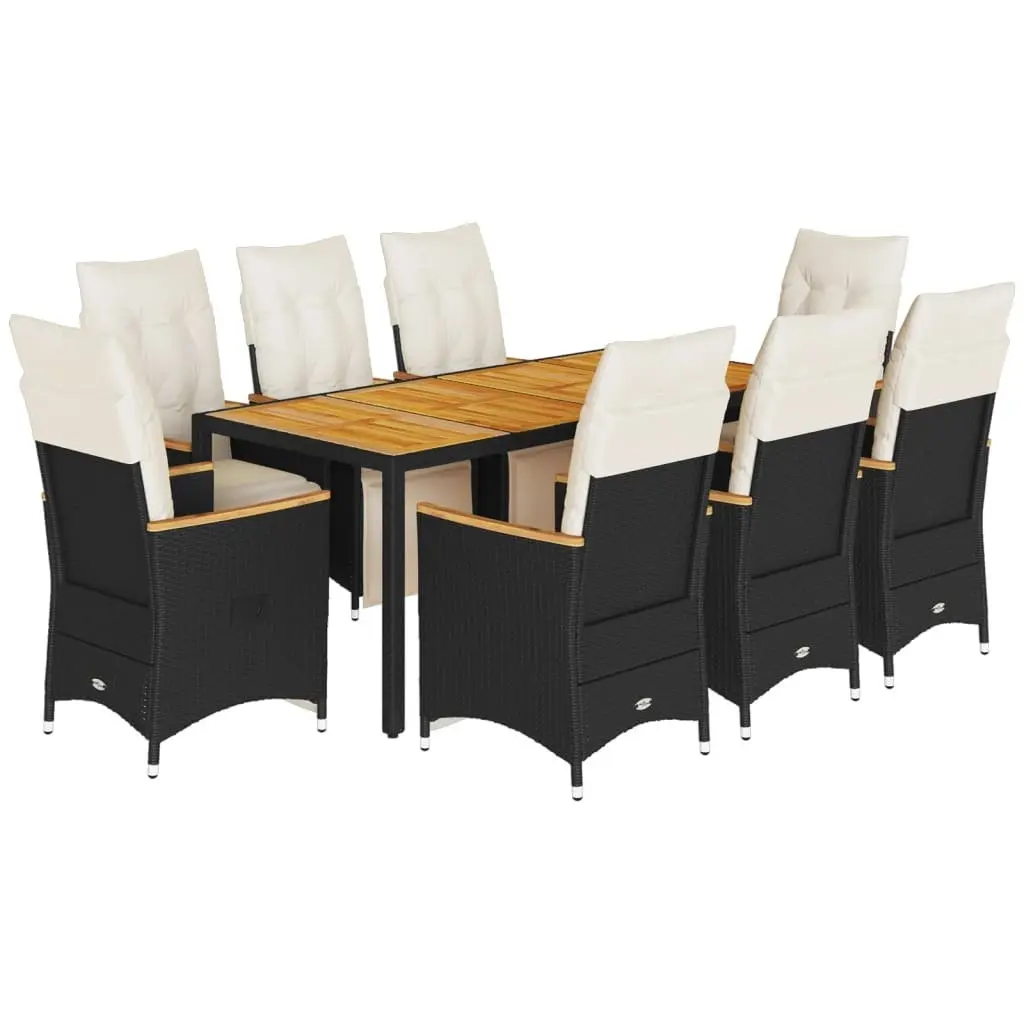 9 Piece Garden Bistro Set Poly Rattan Outdoor Furniture Black with Cushions