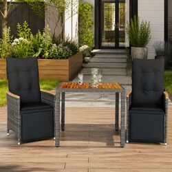 Garden Bistro Set 3 Piece Outdoor Furniture Grey Poly Rattan with Cushions