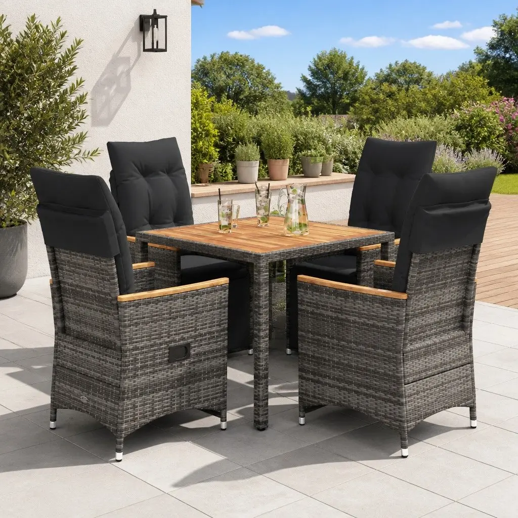 5 Piece Garden Bistro Set Poly Rattan Grey with Cushions