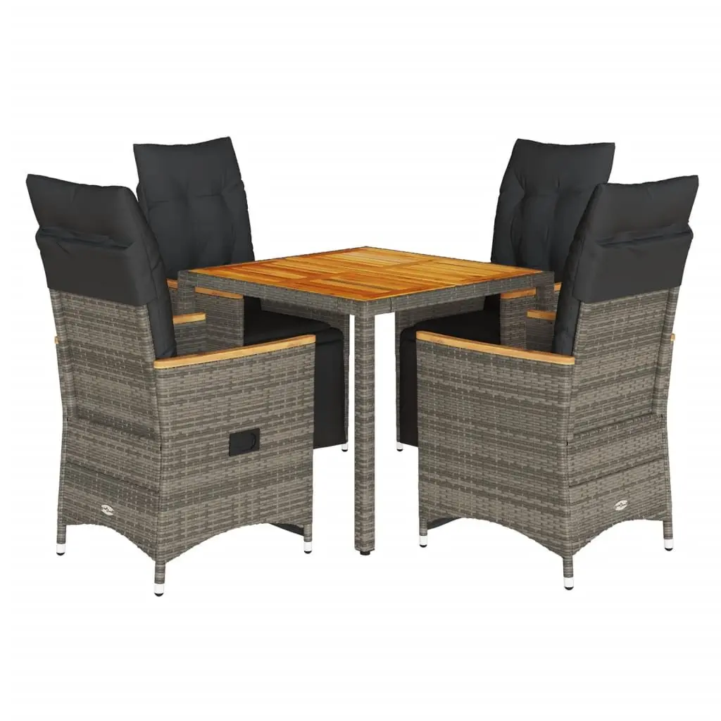 5 Piece Garden Bistro Set Poly Rattan Grey with Cushions