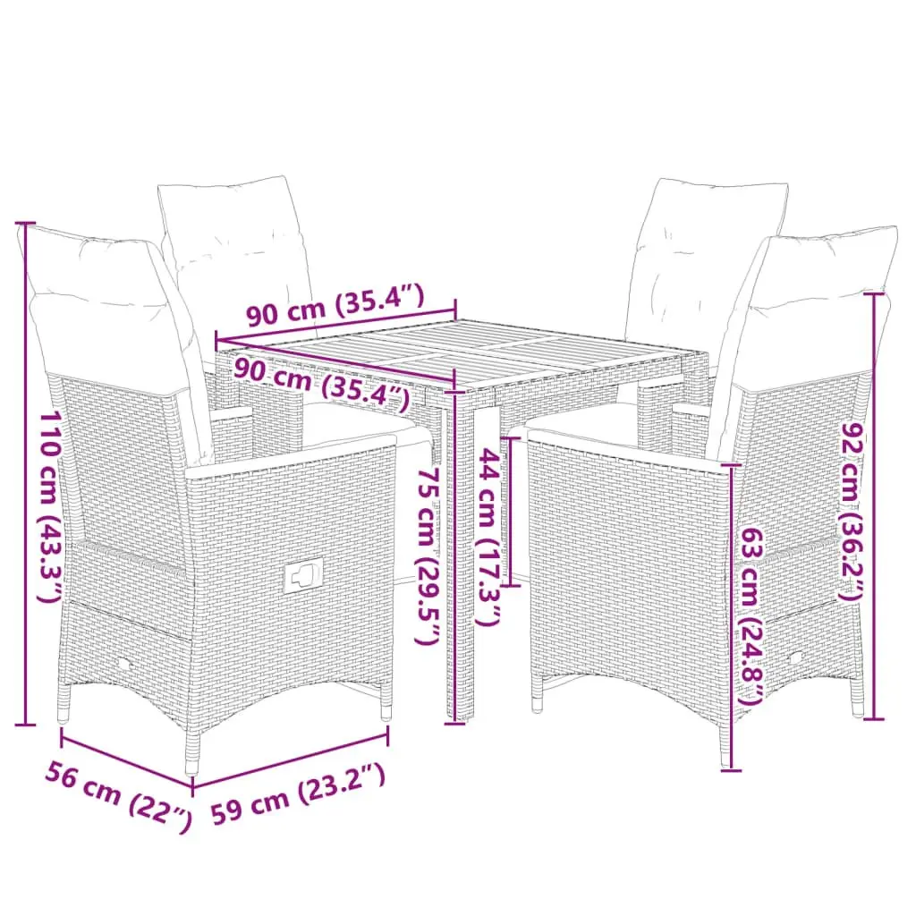 5 Piece Garden Bistro Set Poly Rattan Grey with Cushions