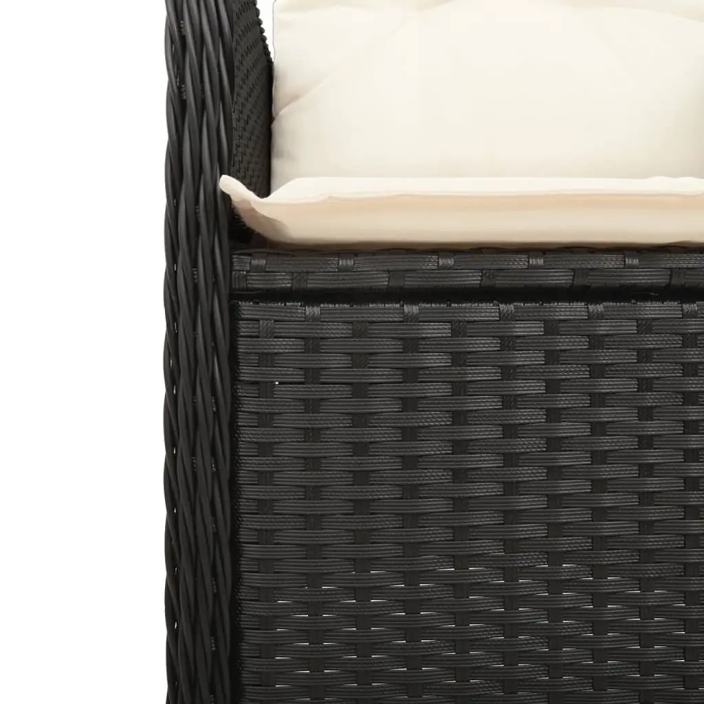 5 Piece Bistro Set Poly Rattan Black Outdoor Furniture with Acacia Wood Tabletop and Cushions