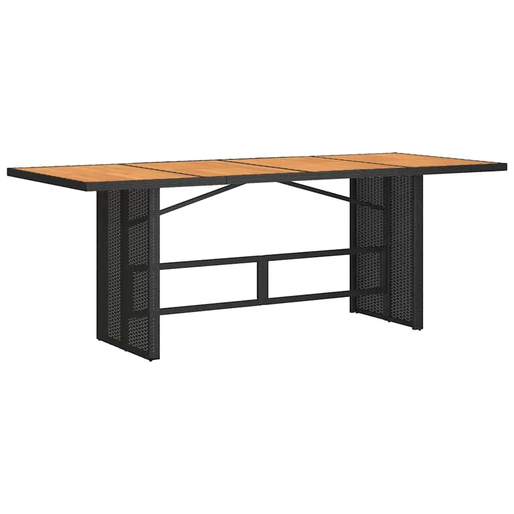 7 Piece Outdoor Bistro Set PE Rattan Acacia Wood Table Black with Padded Cushions