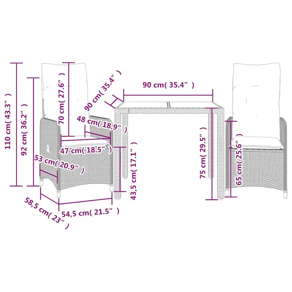 Bistro Set for Outdoor Use, 3 Pieces