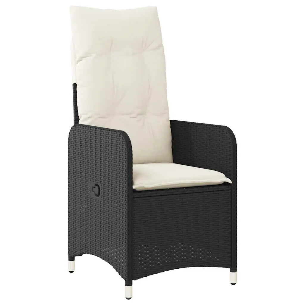 7 Piece Garden Bistro Set Outdoor Furniture Black Poly Rattan Cushions Balcony