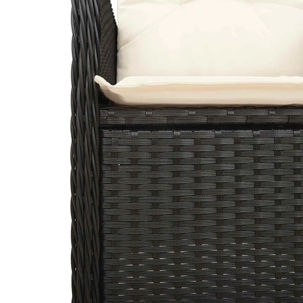 7 Piece Garden Bistro Set Outdoor Furniture Black Poly Rattan Cushions Balcony