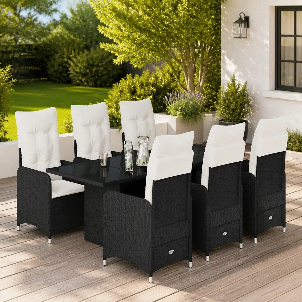 7 Piece Garden Bistro Set with Cushions Black Outdoor Furniture Patio Dining