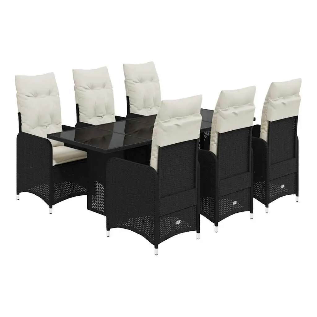 7 Piece Garden Bistro Set with Cushions Black Outdoor Furniture Patio Dining