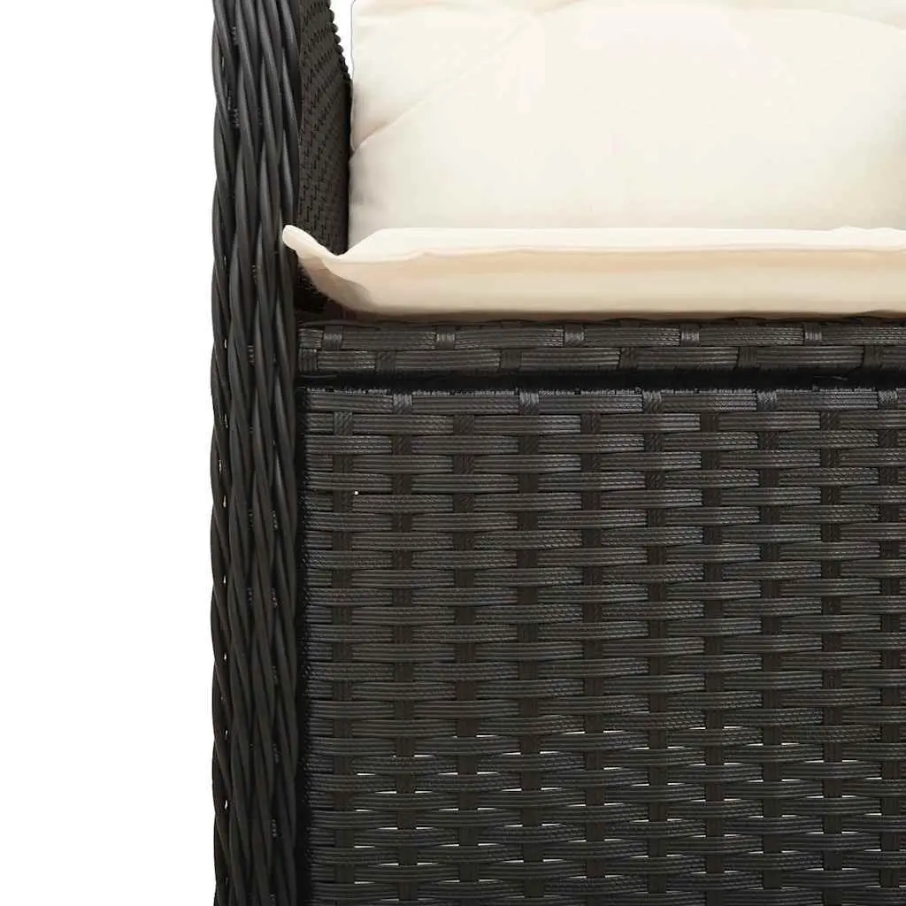 Garden Bistro Set 9 Piece Outdoor Furniture Black Poly Rattan Cushions Glass
