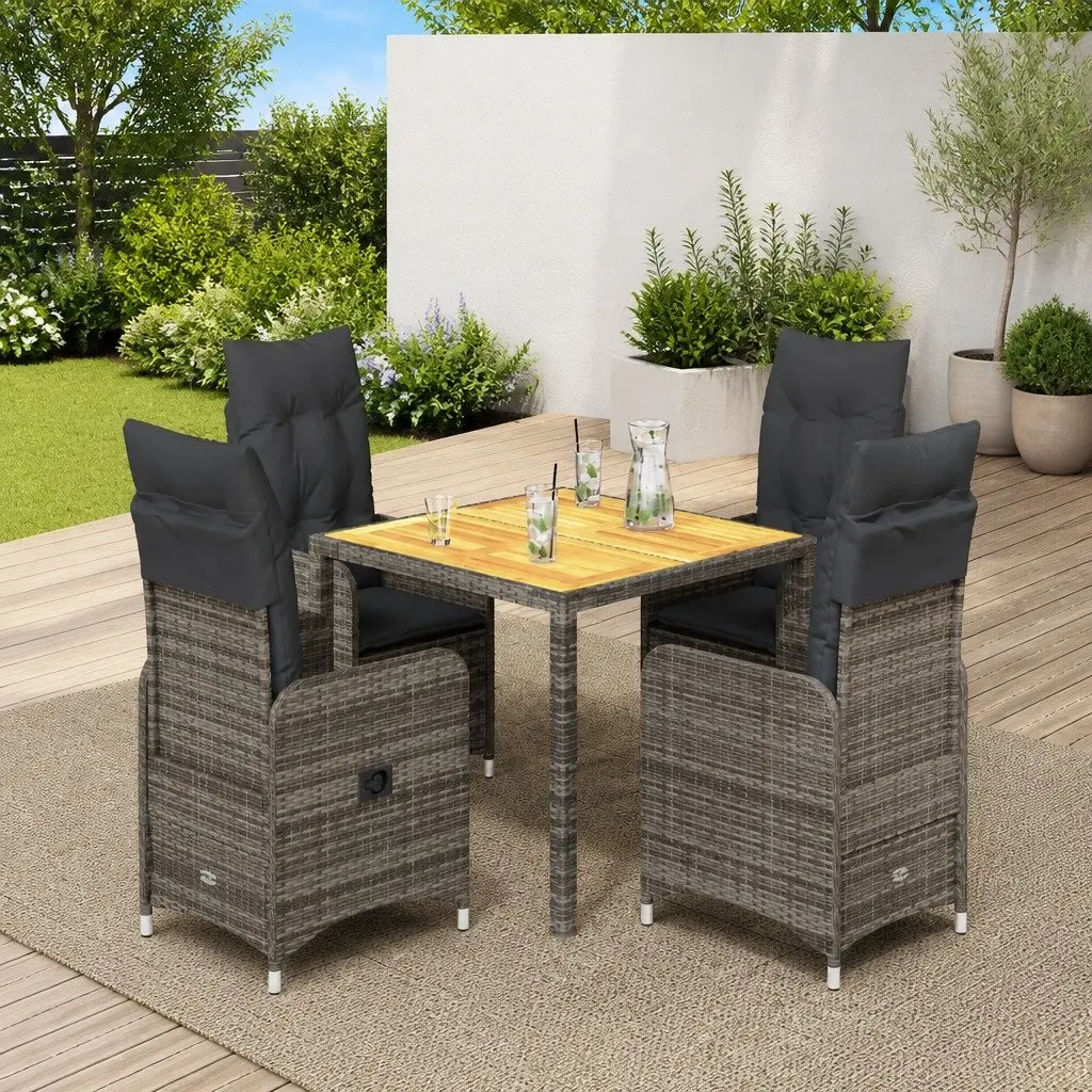 Outdoor Bistro Set Poly Rattan Grey 5 Piece with Cushions