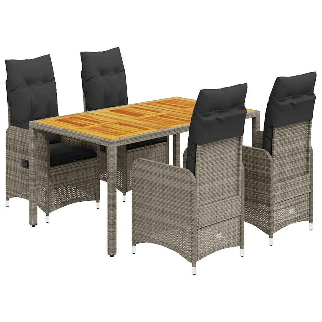 Garden Bistro Set 5 Piece PE Poly Rattan Outdoor Furniture Grey with Cushions