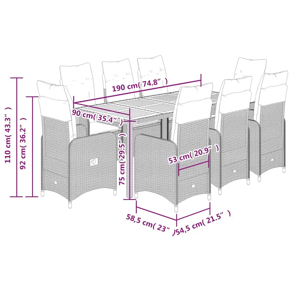 9 Piece Garden Bistro Set for Outdoor Use